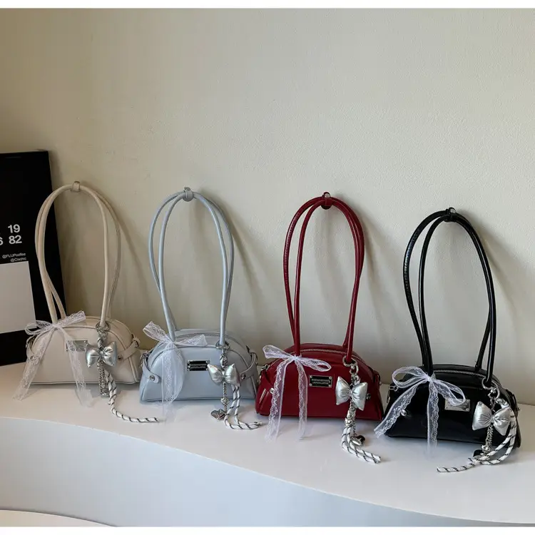 Red Korean Women's Shoulder Bag with Bow Decor — feature 1