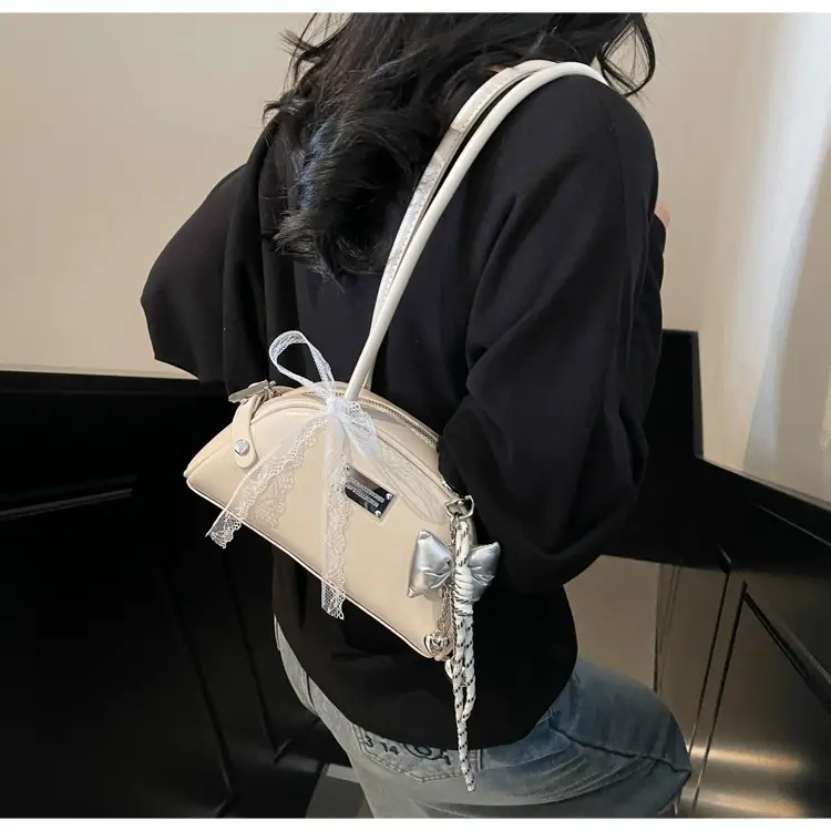 Red Korean Women's Shoulder Bag with Bow Decor — feature 21