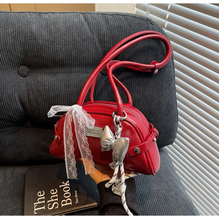 Red Korean Women's Shoulder Bag with Bow Decor — feature 23