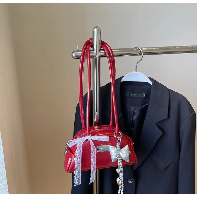 Red Korean Women's Shoulder Bag with Bow Decor — feature 25