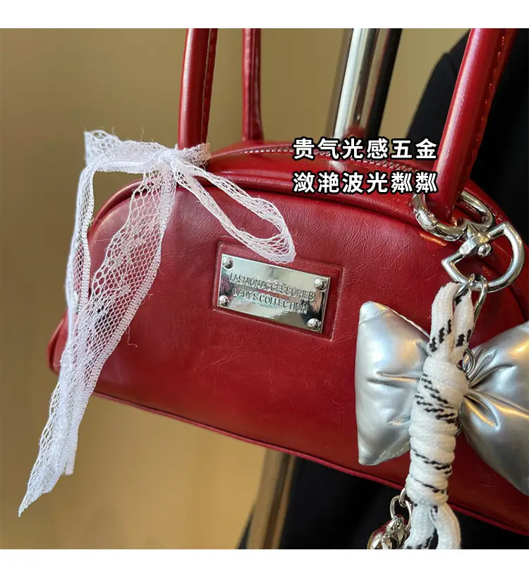 Red Korean Women's Shoulder Bag with Bow Decor — feature 3