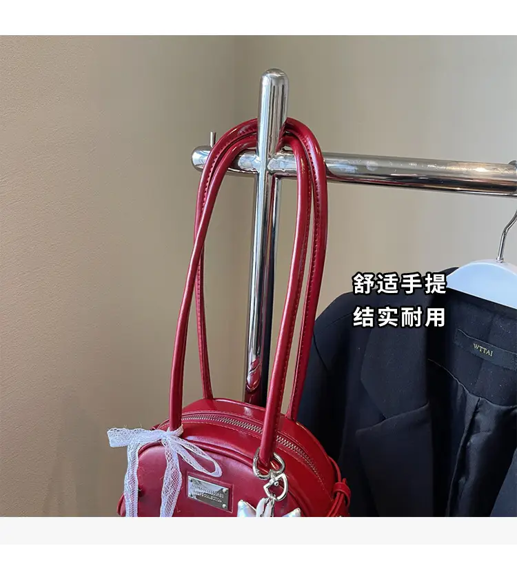 Red Korean Women's Shoulder Bag with Bow Decor — feature 4