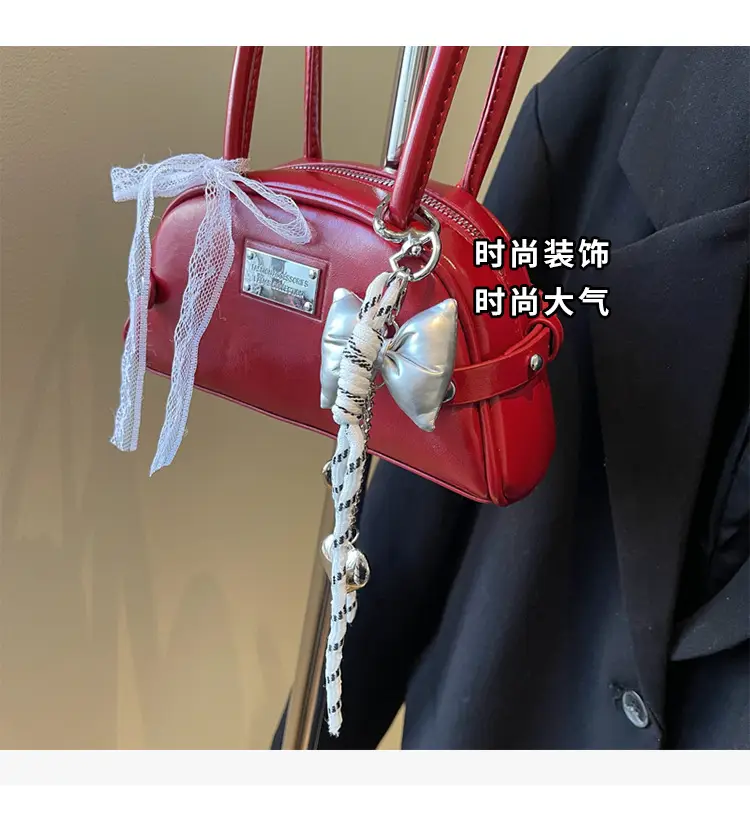 Red Korean Women's Shoulder Bag with Bow Decor — feature 5