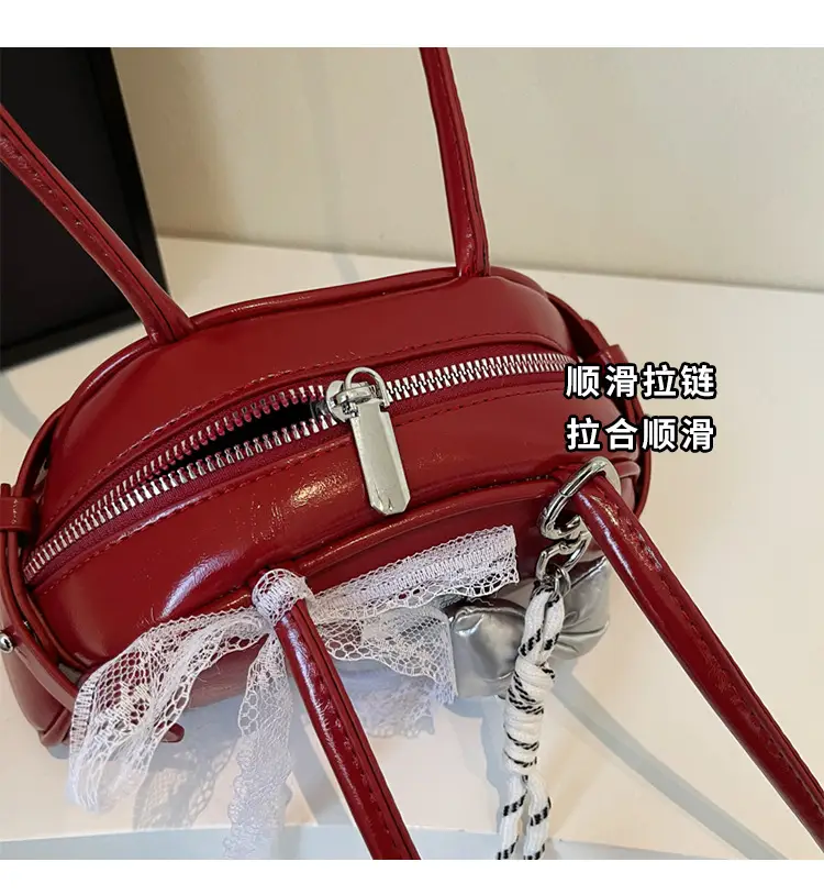 Red Korean Women's Shoulder Bag with Bow Decor — feature 6