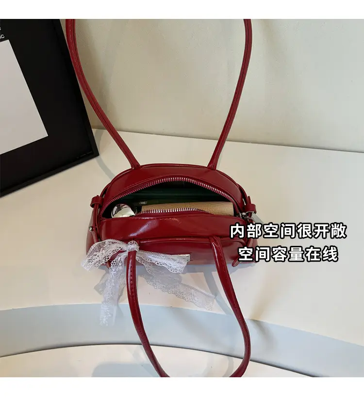 Red Korean Women's Shoulder Bag with Bow Decor — feature 7
