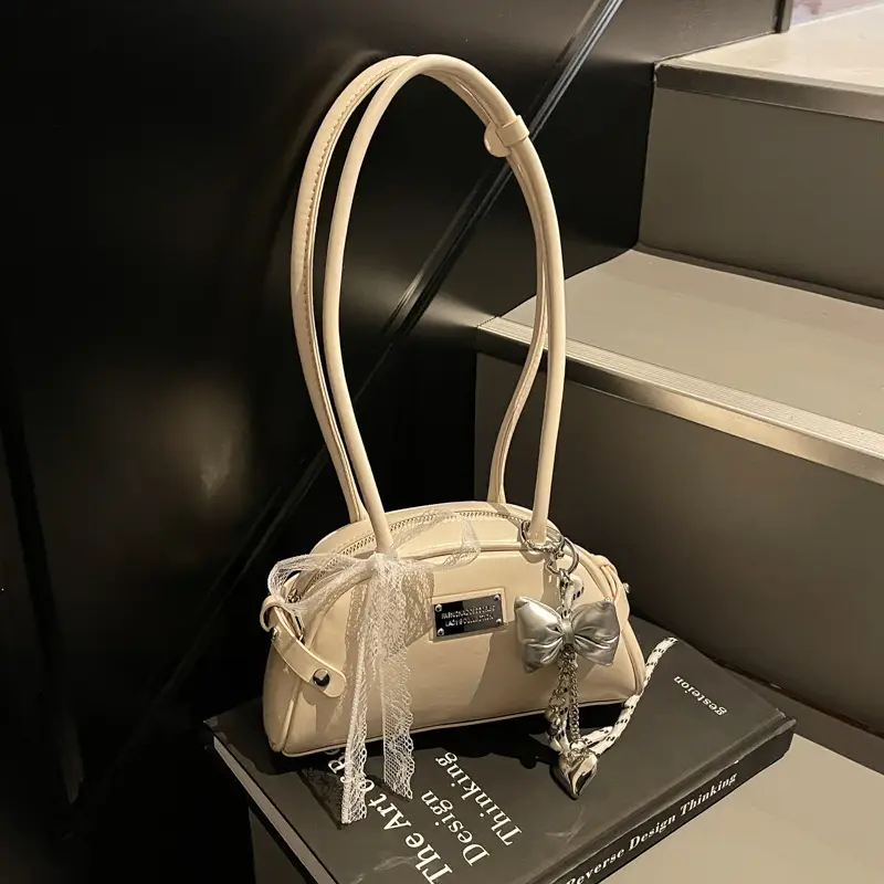 Red Korean Women's Shoulder Bag with Bow Decor - Image 4