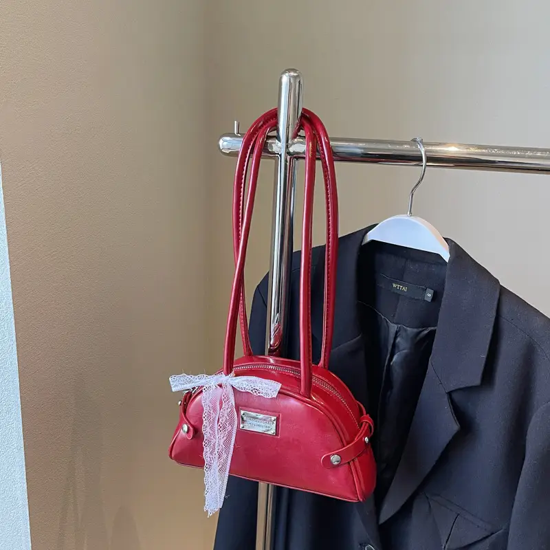 Red Korean Women's Shoulder Bag with Bow Decor - Image 6