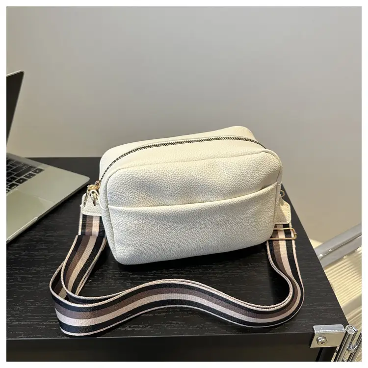 Women's White Square Messenger Bag with Wide Strap — feature 10