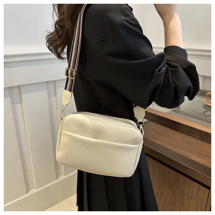 Women's White Square Messenger Bag with Wide Strap — feature 11