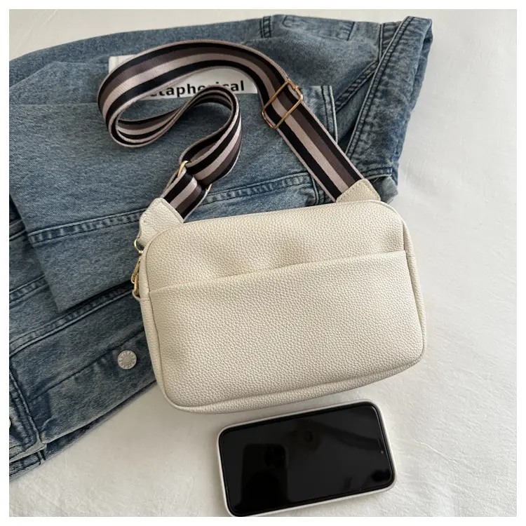 Women's White Square Messenger Bag with Wide Strap — feature 19