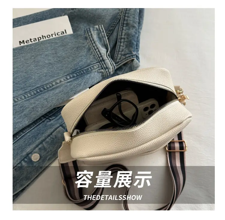 Women's White Square Messenger Bag with Wide Strap — feature 6