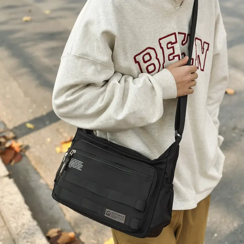 New Men's Water-Repellent Shoulder Bag Black - Image 7