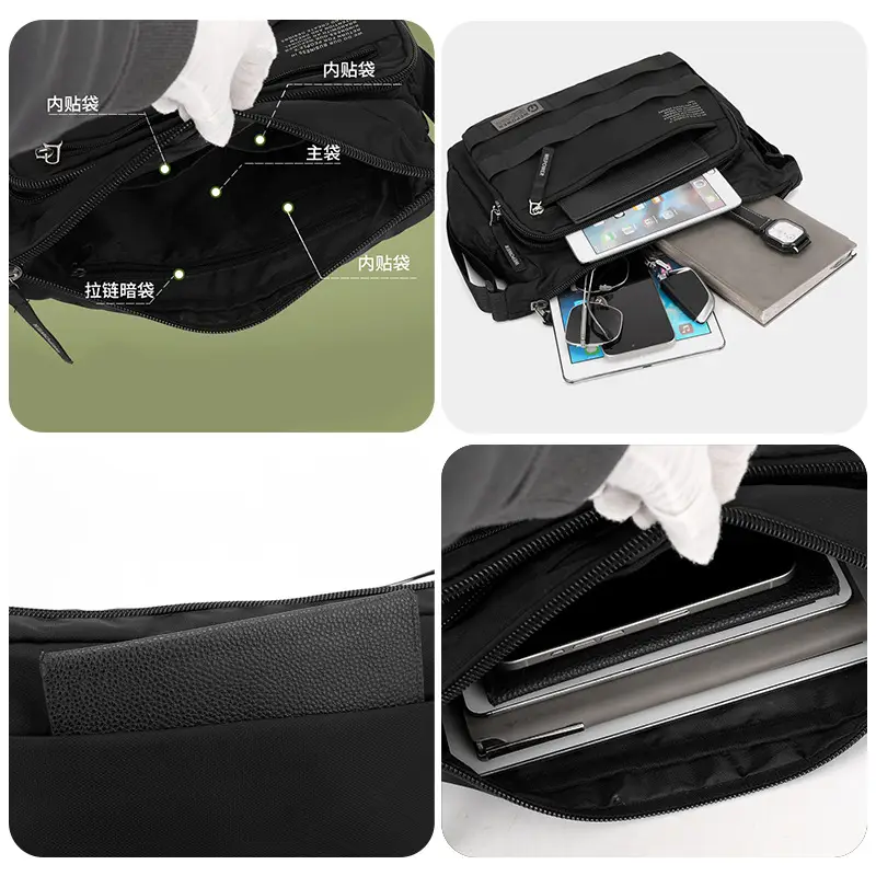New Men's Water-Repellent Shoulder Bag Black - Image 8