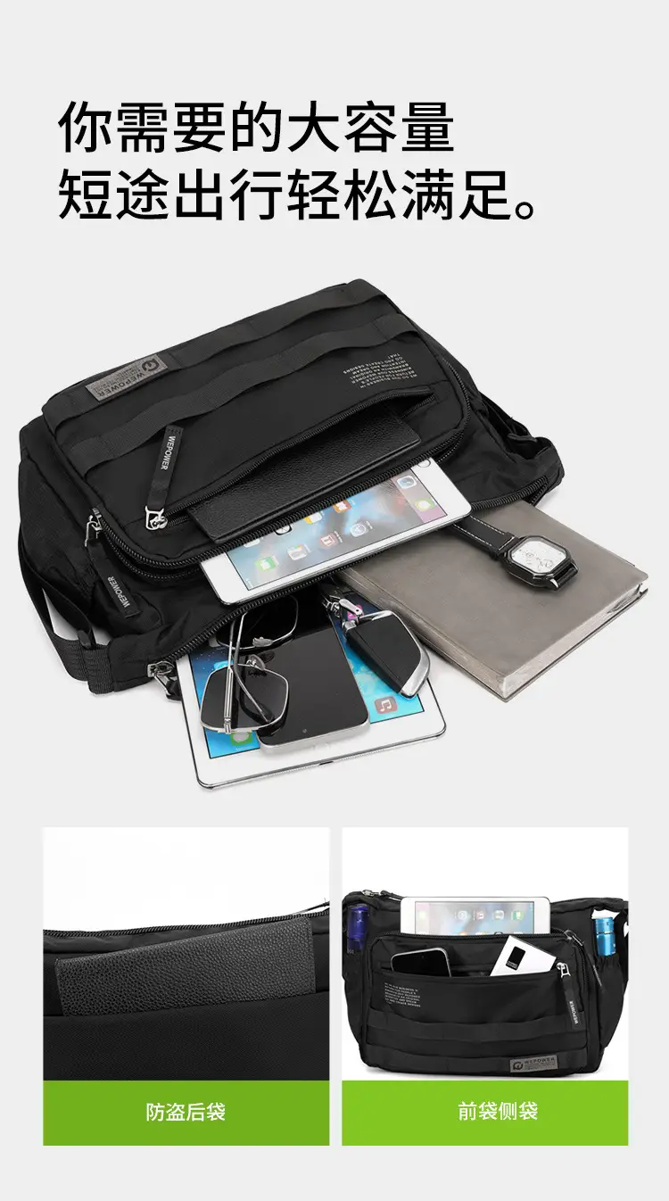 New Men's Water-Repellent Shoulder Bag Black — feature 12