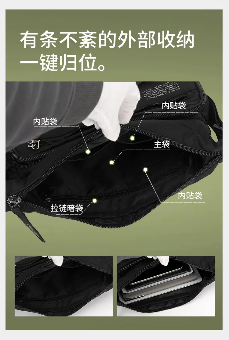 New Men's Water-Repellent Shoulder Bag Black — feature 14