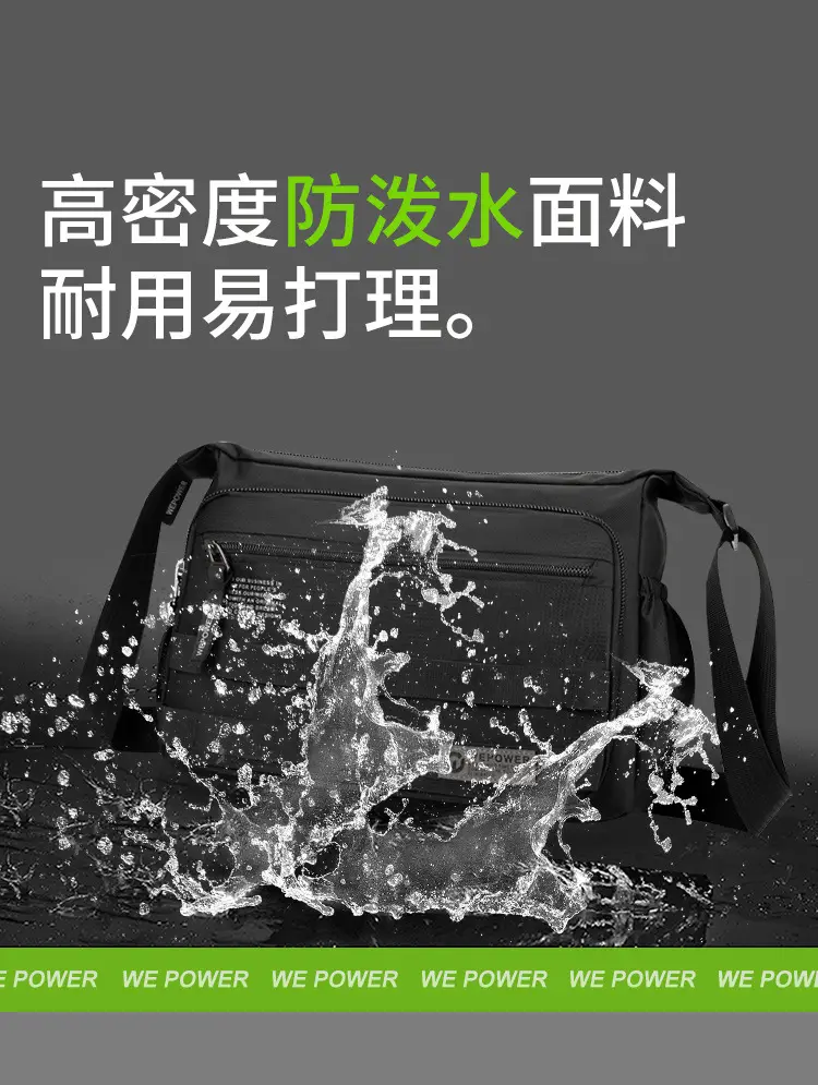 New Men's Water-Repellent Shoulder Bag Black — feature 4