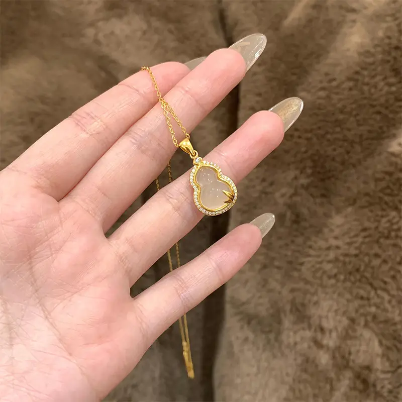 Gold Chalcedony Gourd Necklace for Women