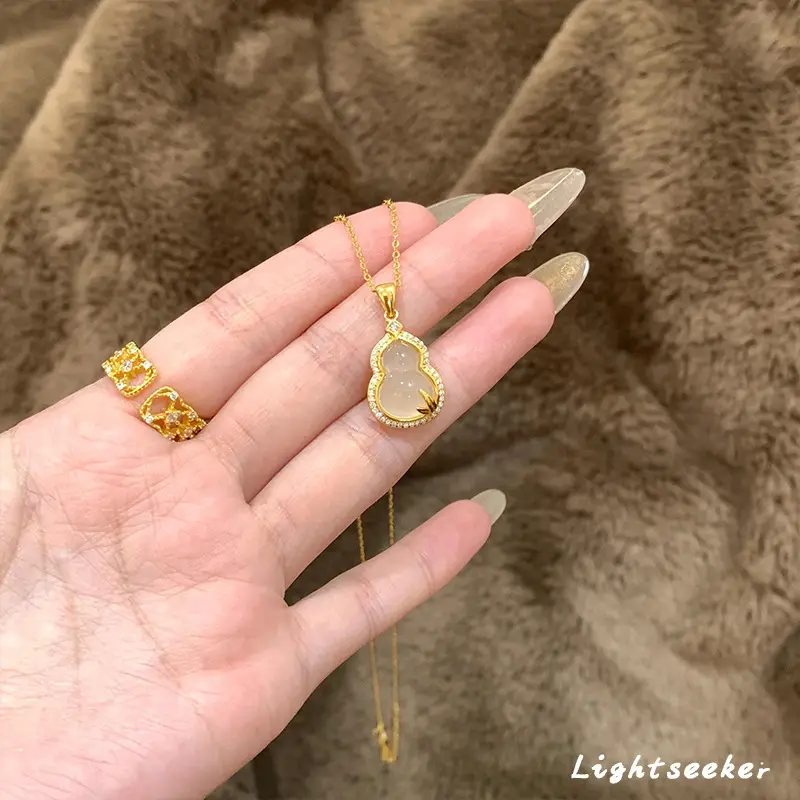 Gold Chalcedony Gourd Necklace for Women