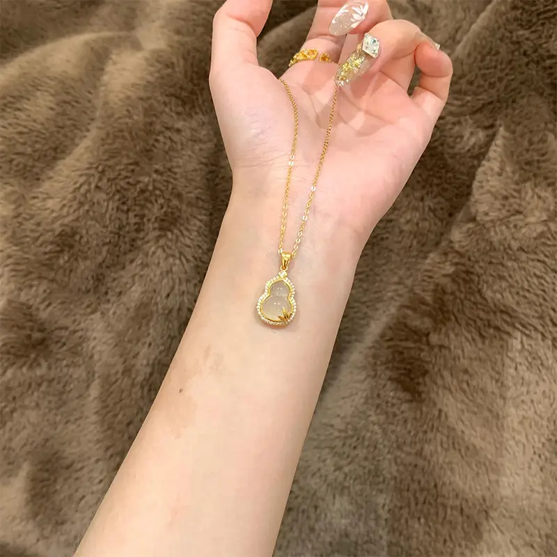 Gold Chalcedony Gourd Necklace for Women