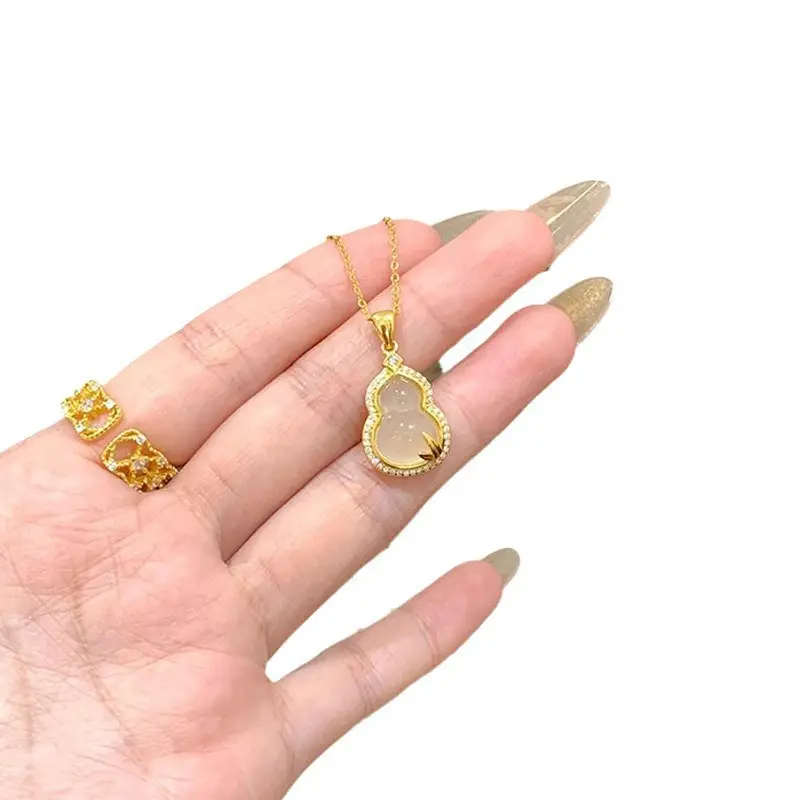 Gold Chalcedony Gourd Necklace for Women