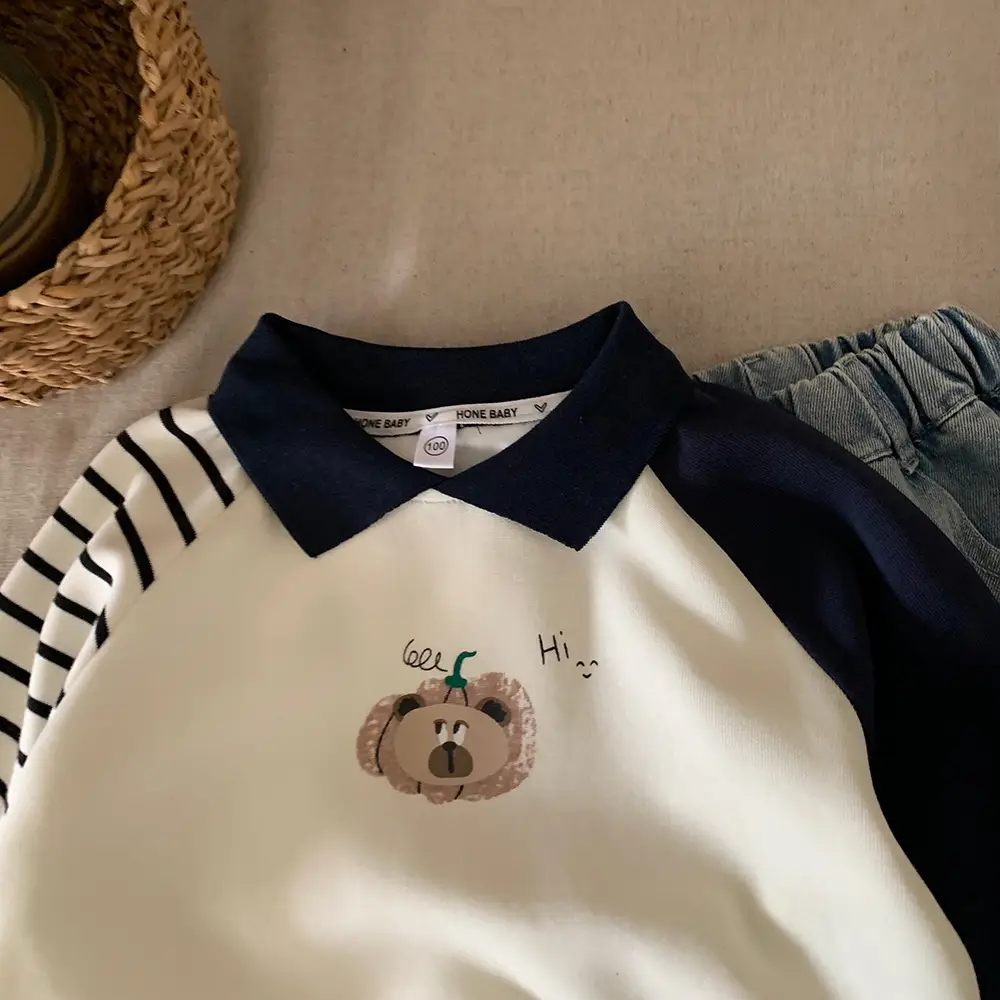 Boys Raglan Long Sleeve Polo Shirt White Blue 2025 - Image 4
