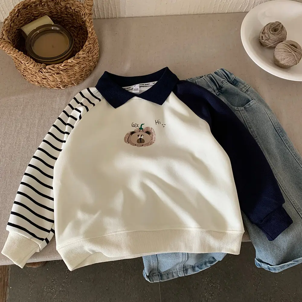 Boys Raglan Long Sleeve Polo Shirt White Blue 2025 — feature 2
