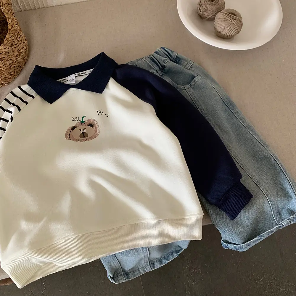 Boys Raglan Long Sleeve Polo Shirt White Blue 2025 — feature 3