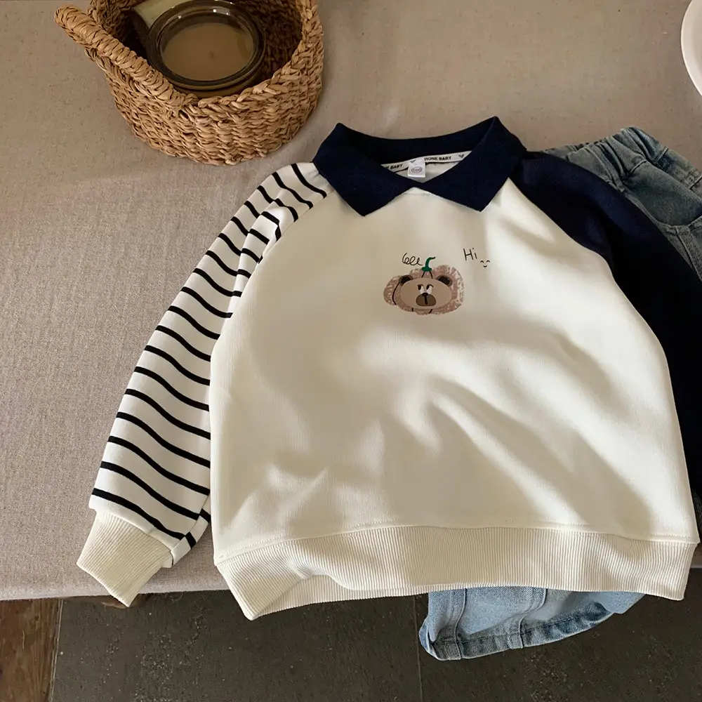 Boys Raglan Long Sleeve Polo Shirt White Blue 2025 — feature 4