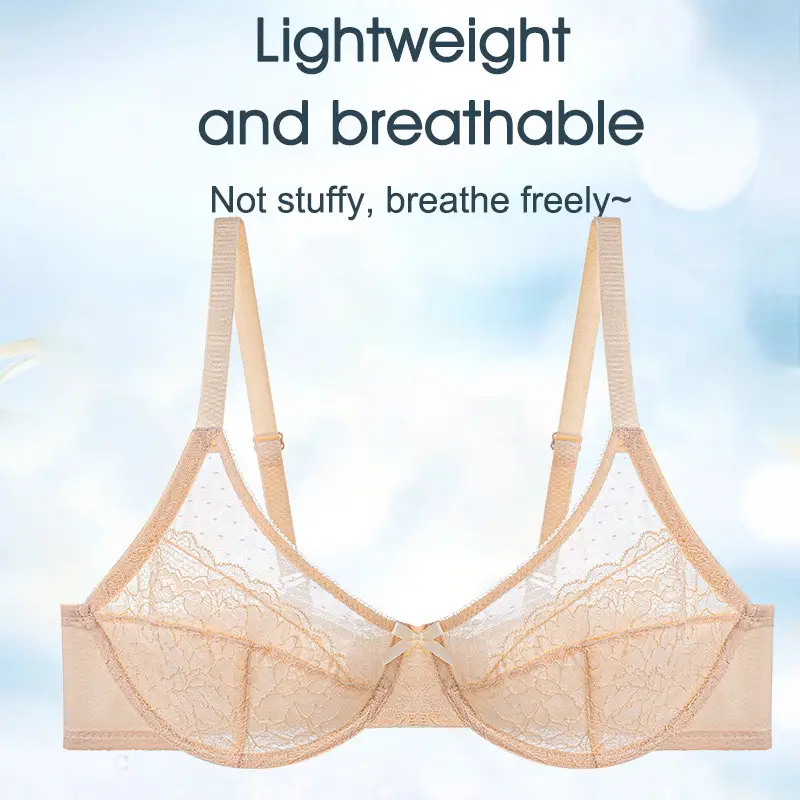 Cross-border French Sexy Lace Bra Plus Size Ultra-Thin Mesh Gathered Breathable Bra - Image 6
