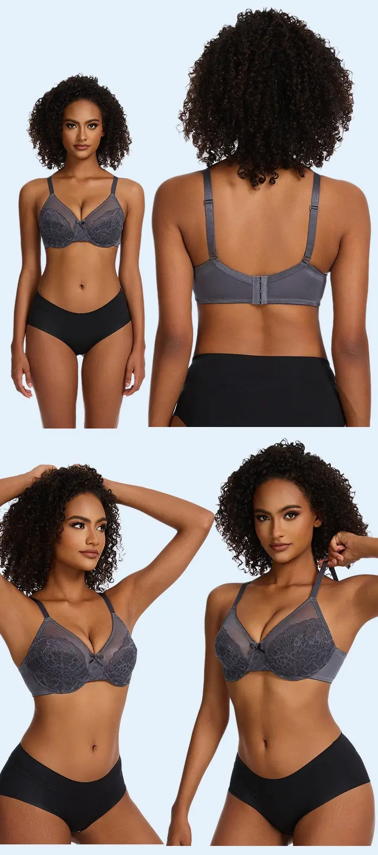 Cross-border French Sexy Lace Bra Plus Size Ultra-Thin Mesh Gathered Breathable Bra — feature 11
