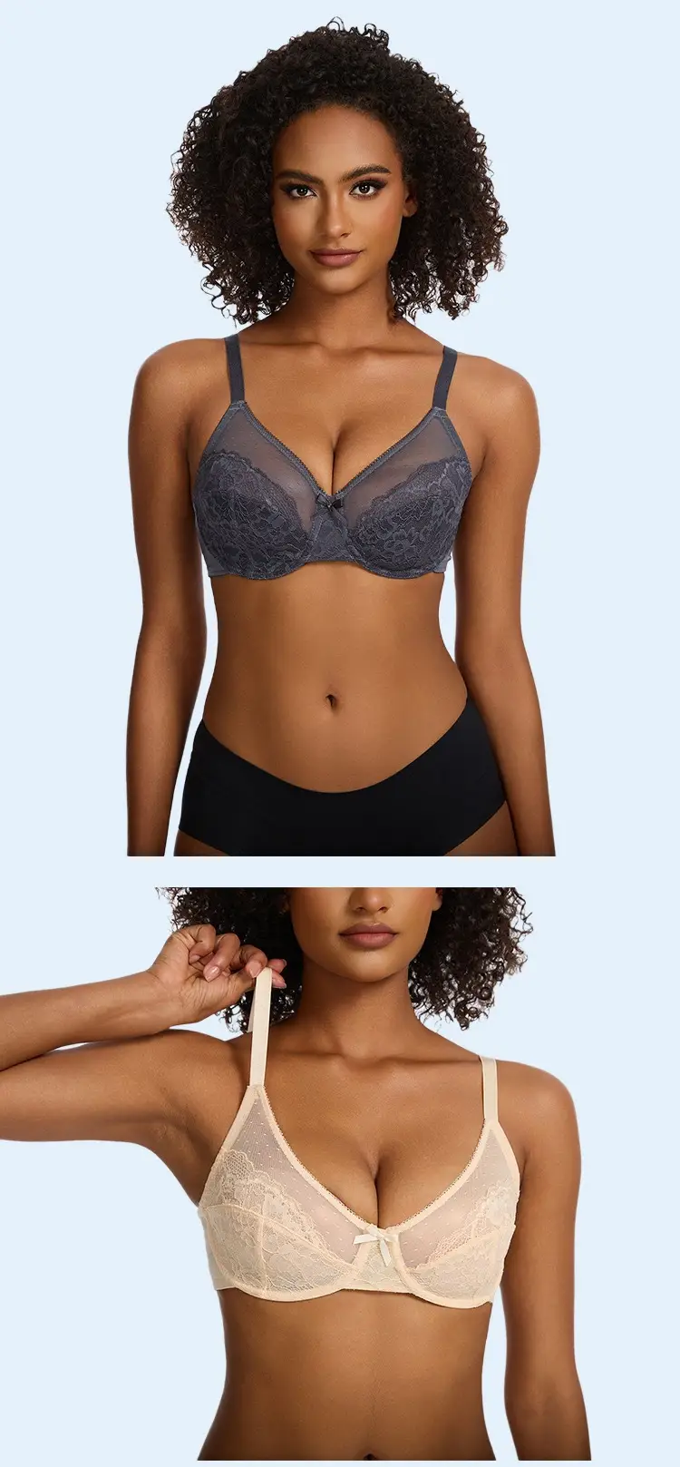 Cross-border French Sexy Lace Bra Plus Size Ultra-Thin Mesh Gathered Breathable Bra — feature 12