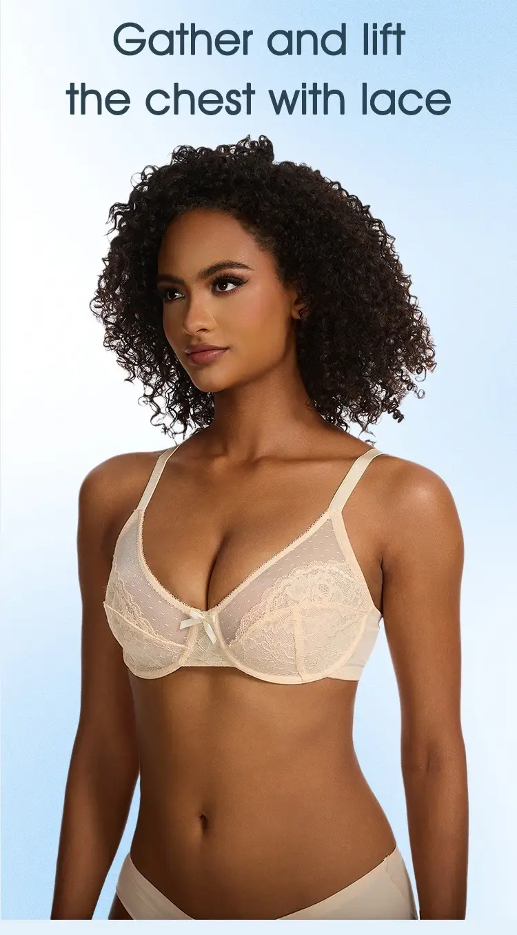 Cross-border French Sexy Lace Bra Plus Size Ultra-Thin Mesh Gathered Breathable Bra — feature 3