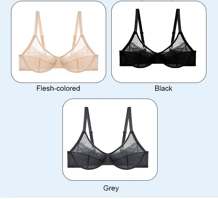 Cross-border French Sexy Lace Bra Plus Size Ultra-Thin Mesh Gathered Breathable Bra — feature 5