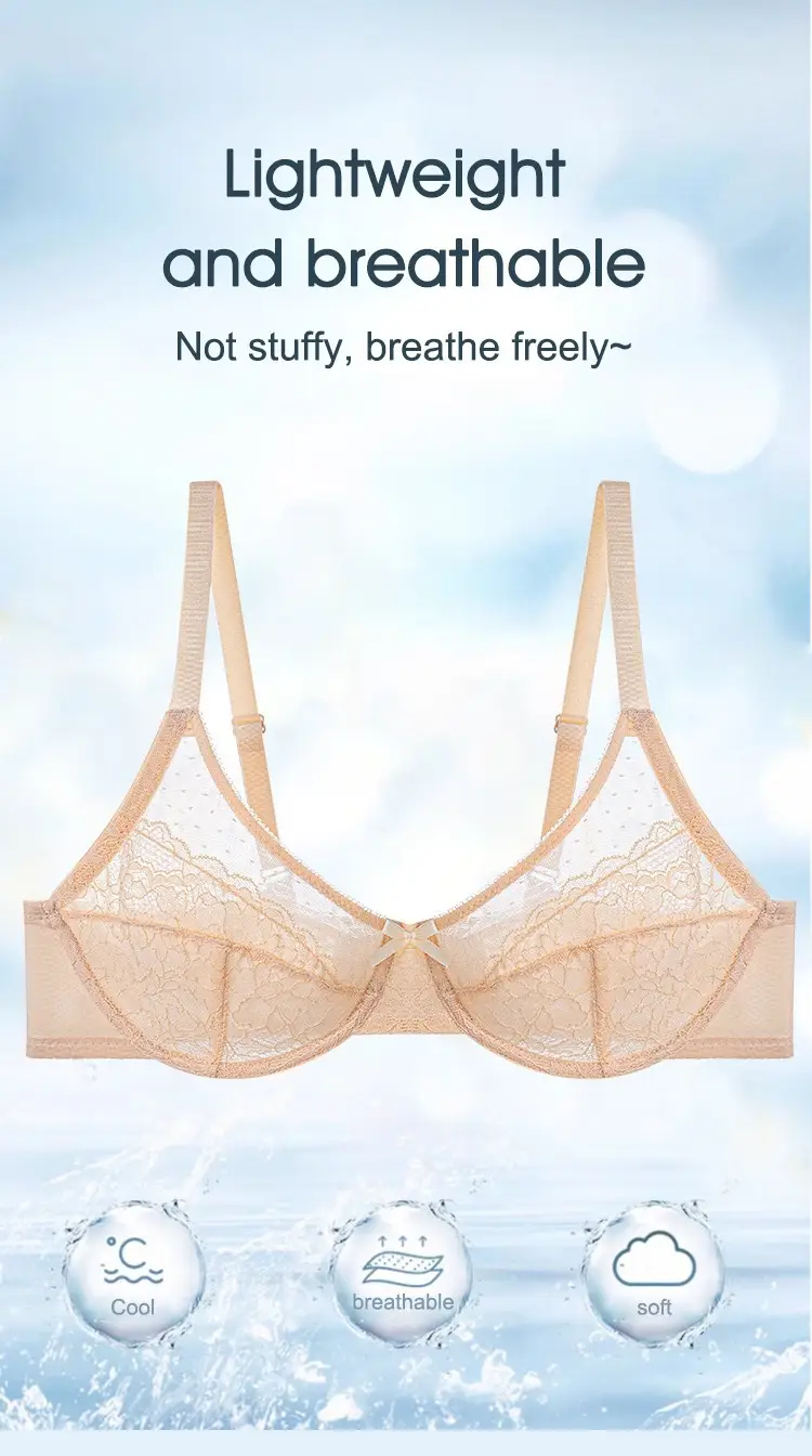 Cross-border French Sexy Lace Bra Plus Size Ultra-Thin Mesh Gathered Breathable Bra — feature 7