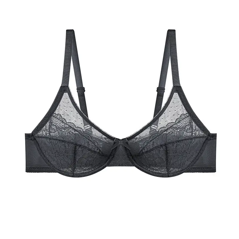Cross-border French Sexy Lace Bra Plus Size Ultra-Thin Mesh Gathered Breathable Bra - Image 2