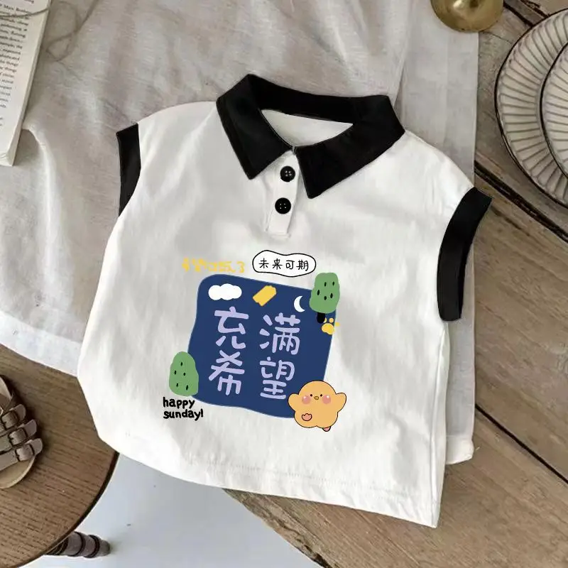 Summer Sleeveless T-Shirt for Boys Cotton White Hello Bunny