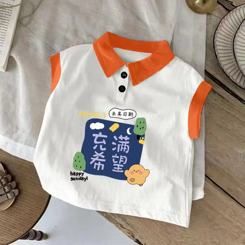 Summer Sleeveless T-Shirt for Boys Cotton White Hello Bunny