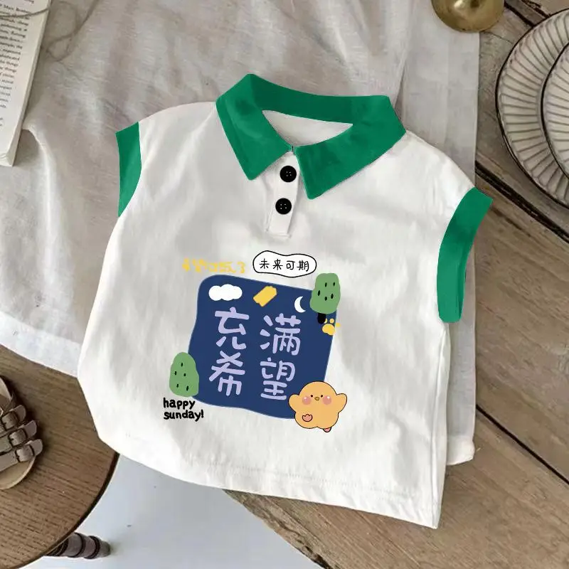 Summer Sleeveless T-Shirt for Boys Cotton White Hello Bunny