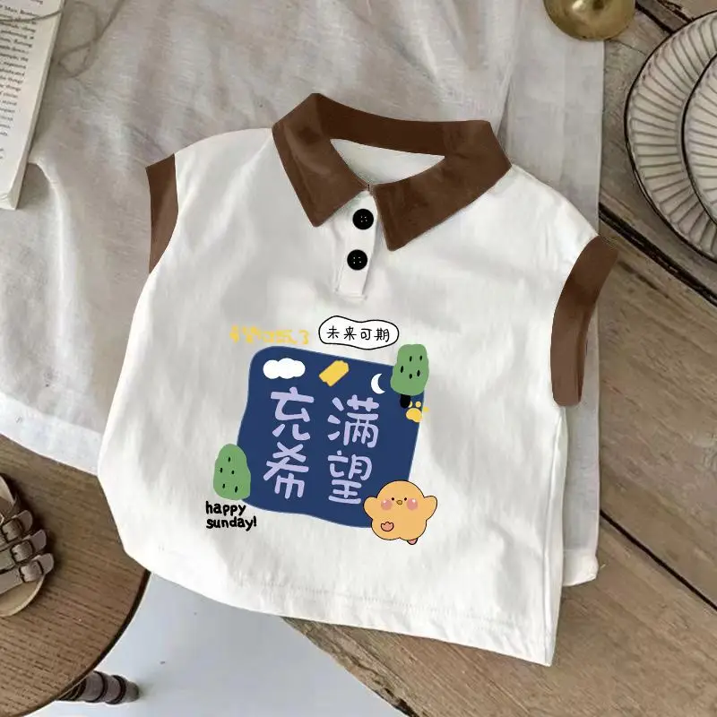 Summer Sleeveless T-Shirt for Boys Cotton White Hello Bunny