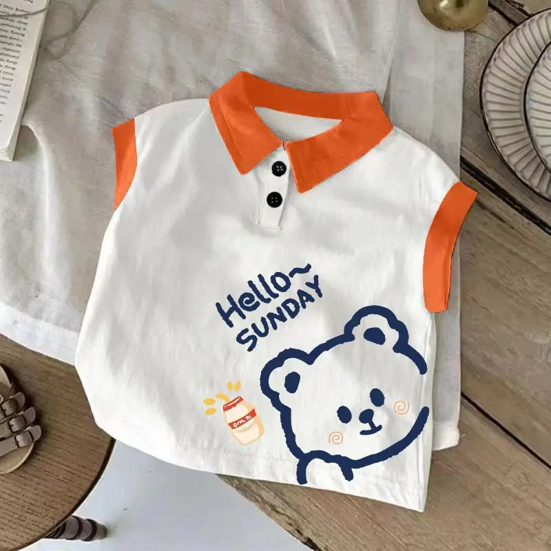 Summer Sleeveless T-Shirt for Boys Cotton White Hello Bunny