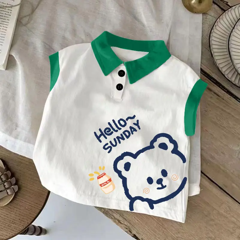 Summer Sleeveless T-Shirt for Boys Cotton White Hello Bunny