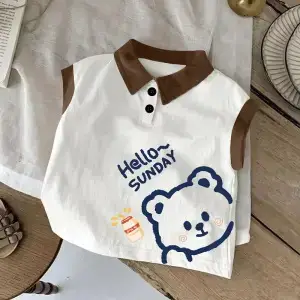 Summer Sleeveless T-Shirt for Boys Cotton White Hello Bunny