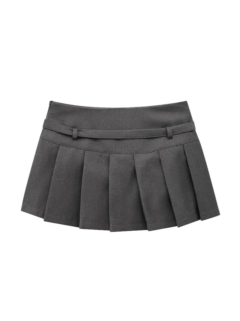 Women's Black Pleated Belted Skirt ZRA