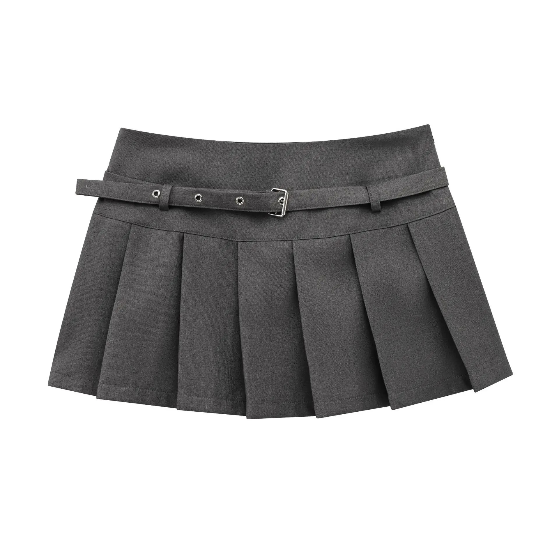 Women's Black Pleated Belted Skirt ZRA — feature 4