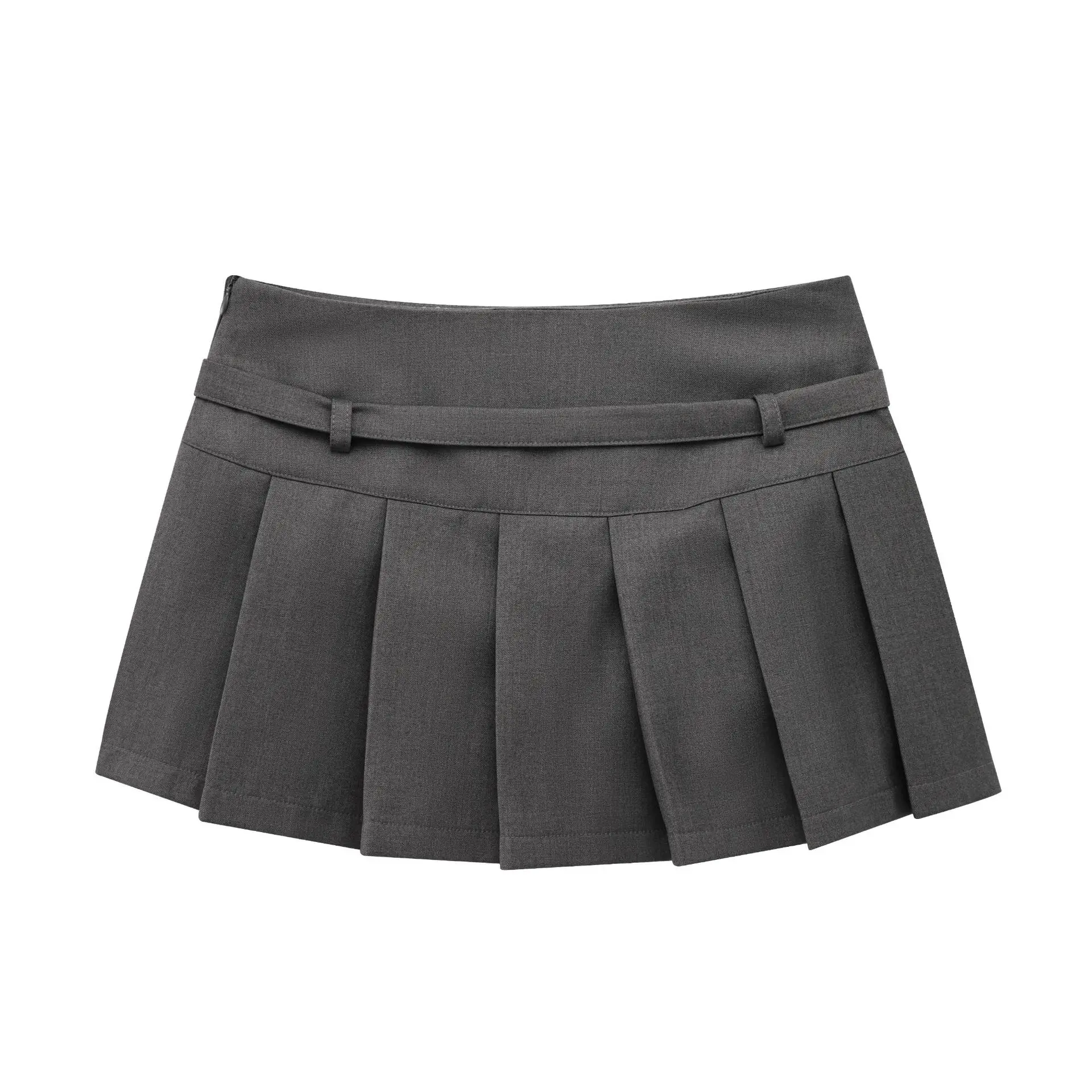 Women's Black Pleated Belted Skirt ZRA — feature 5