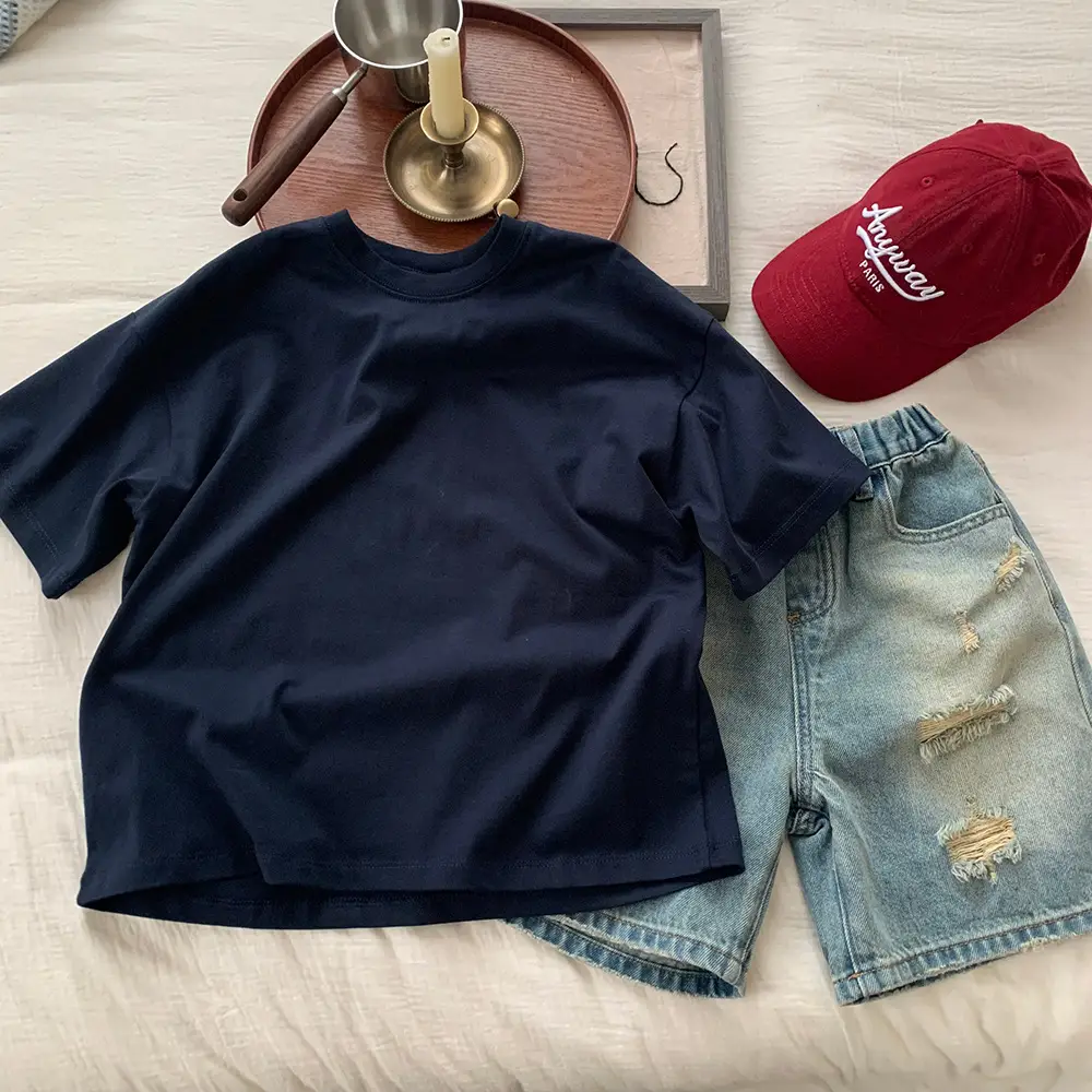 Boys T-Shirt Navy Blue Handmade Short Sleeve Summer 2025 — feature 8