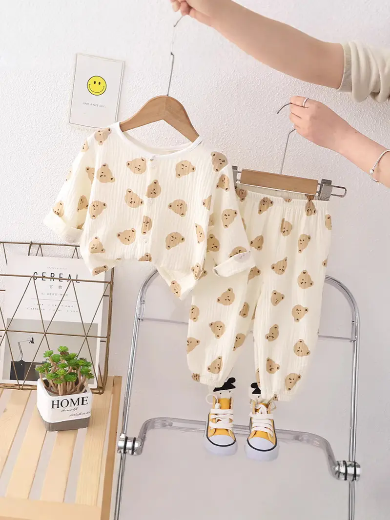 New Boys Cotton Double Layer Pajamas White Rainbow Print - Image 14
