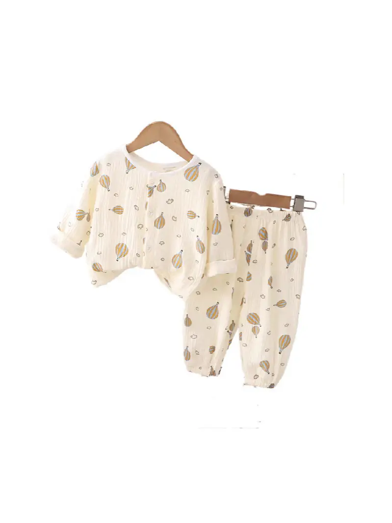 New Boys Cotton Double Layer Pajamas White Rainbow Print - Image 15