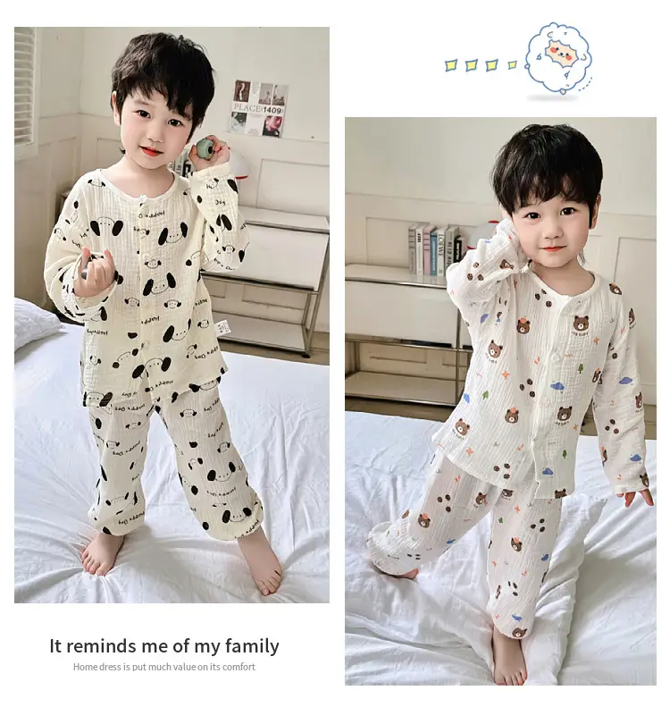 New Boys Cotton Double Layer Pajamas White Rainbow Print — feature 14