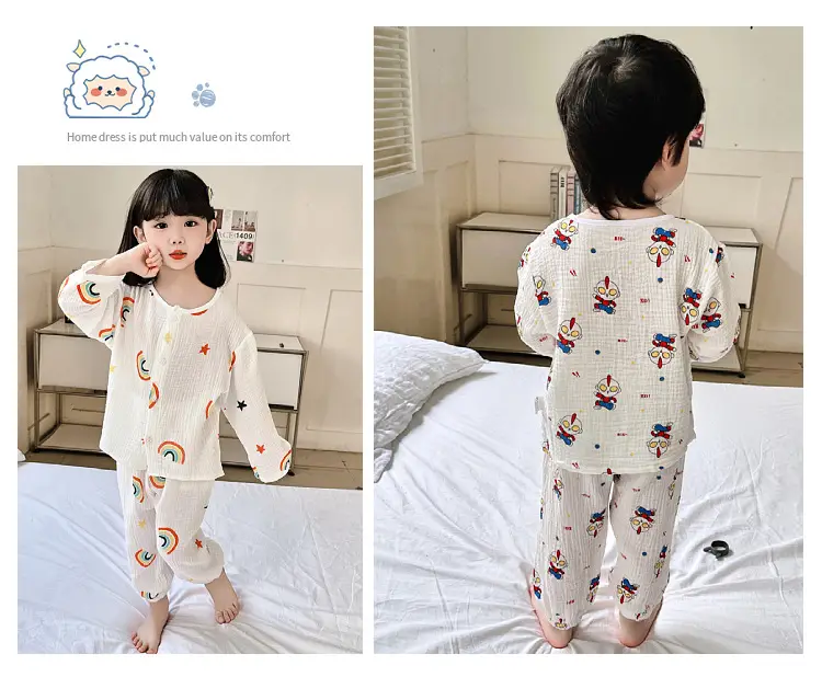 New Boys Cotton Double Layer Pajamas White Rainbow Print — feature 16